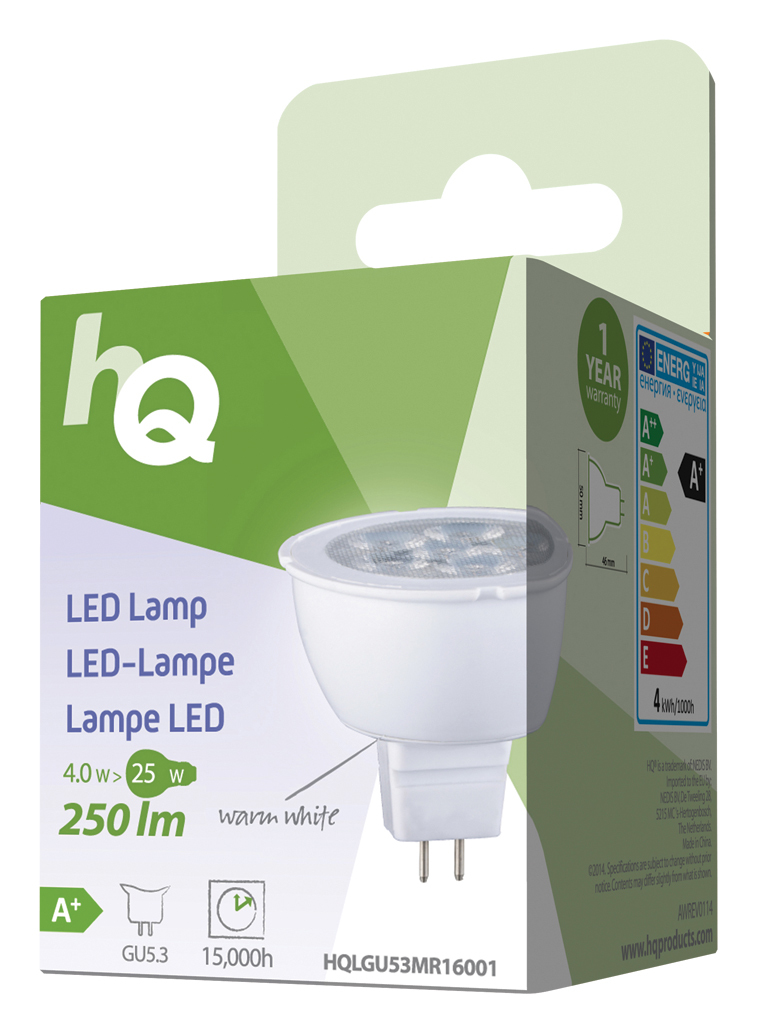 HQ LED-lamp MR16 GU5.3 4W 250 lm, 2700 K