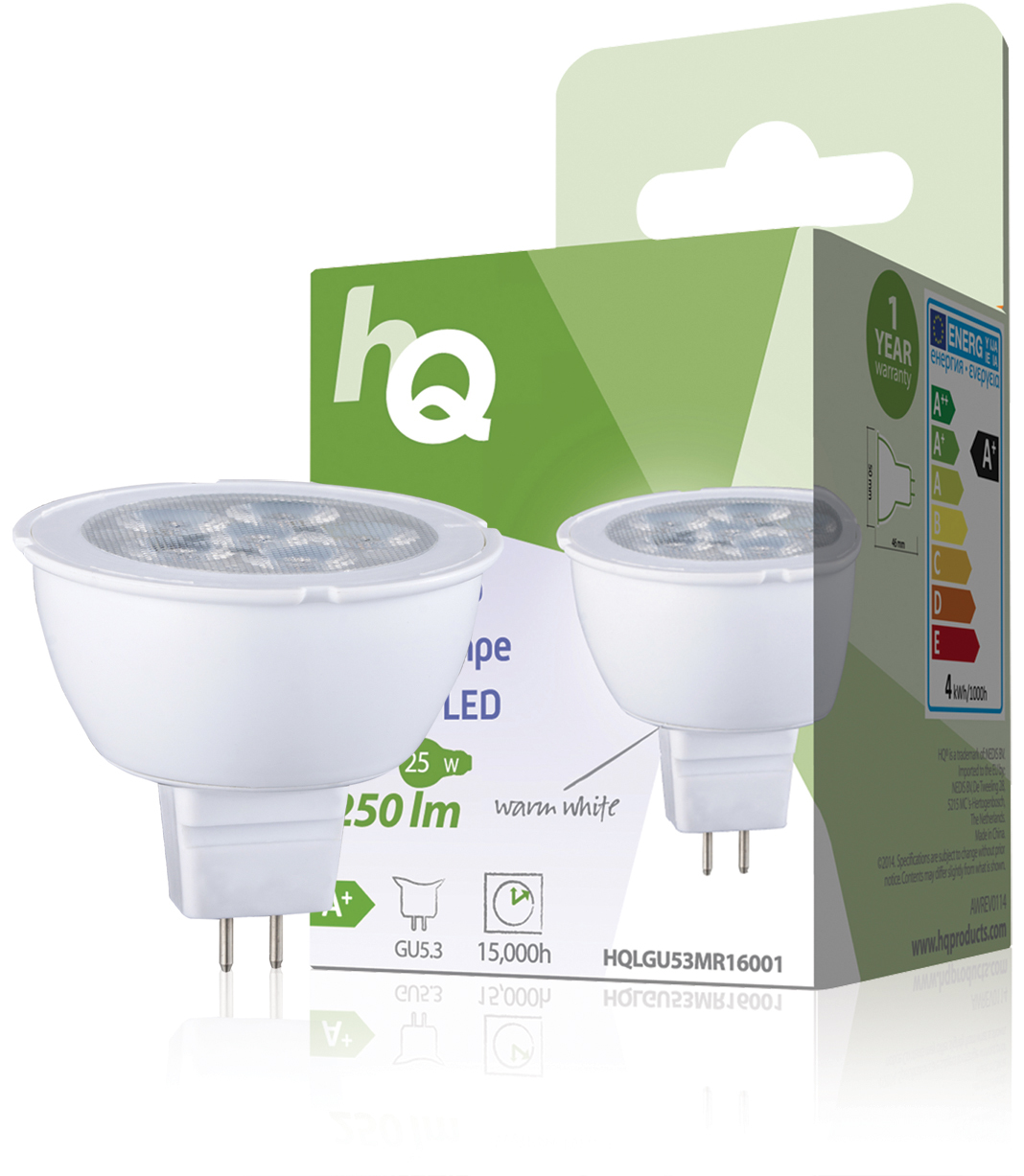 HQ LED-lamp MR16 GU5.3 4W 250 lm, 2700 K